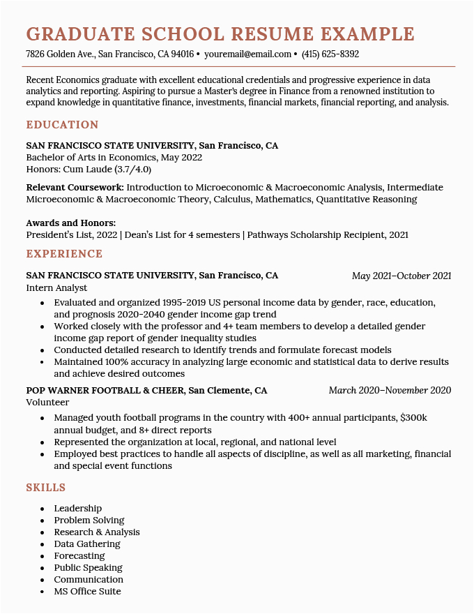 Sample Resume for S Grad School How to Write A Grad School Resume with Examples & Template