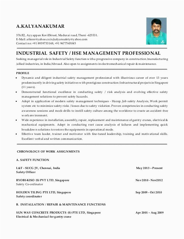 Sample Resume for Safety Coordinator In Singapore Resume New