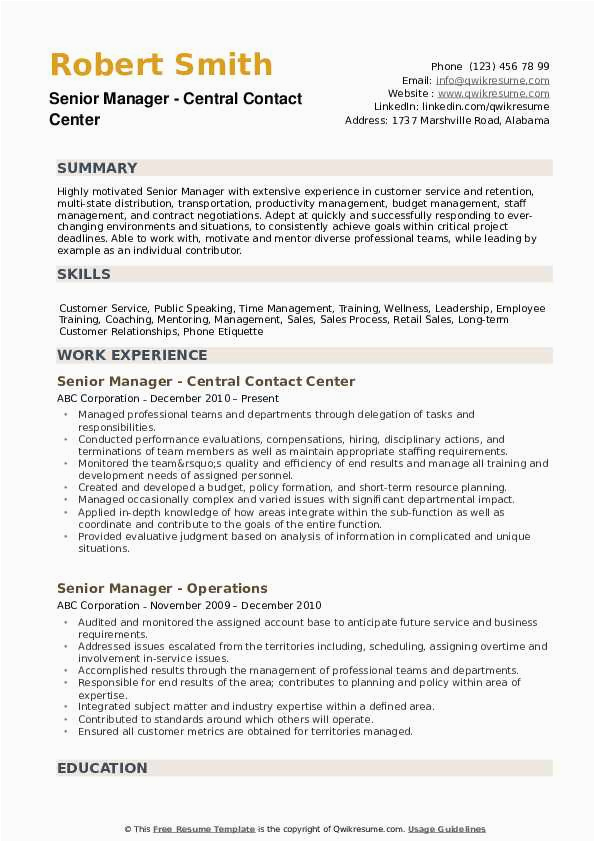 Sample Resume for Senior Management Position Senior Manager Resume Samples