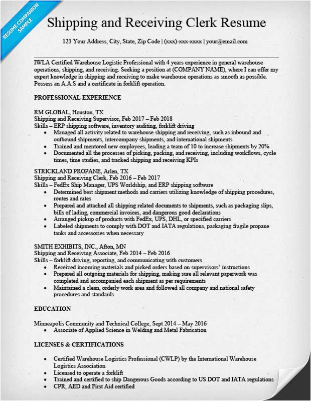 Sample Resume for Shipping and Receiving Worker Shipping and Receiving Clerk Resume Sample & Writing Tips