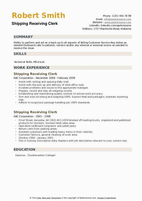 Sample Resume for Shipping and Receiving Worker Shipping Receiving Clerk Resume Samples