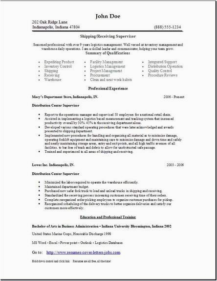 Sample Resume for Shipping and Receiving Worker Shipping Receiving Resume Occupational Examples Samples Free Edit with