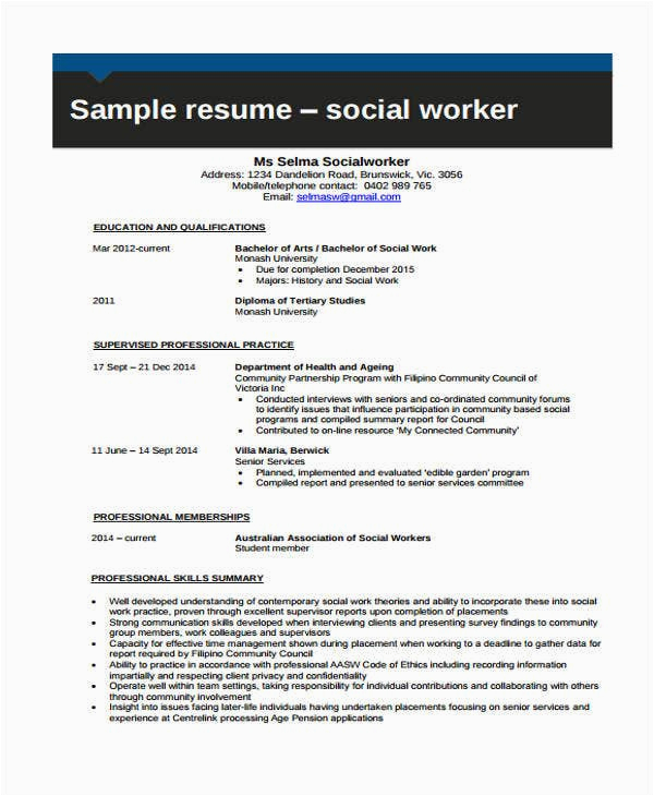 Sample Resume for social Work Student 10 social Worker Resume Templates Pdf Doc
