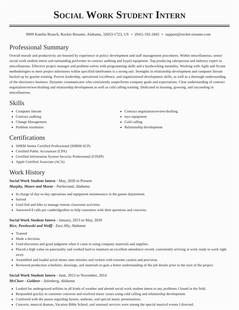 Sample Resume for social Work Student social Work Student Intern Resumes