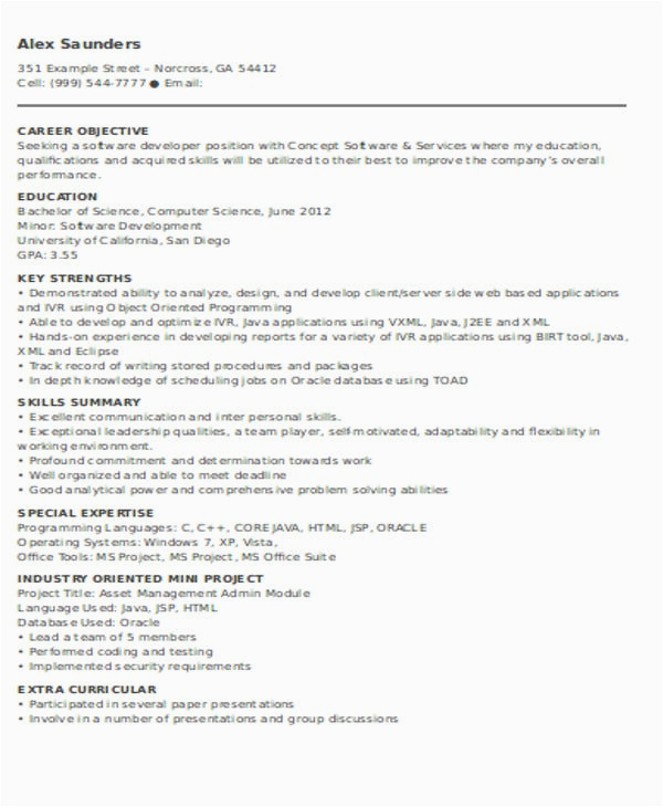 Sample Resume for software Developer Fresher 13 Fresher Resume Templates In Word