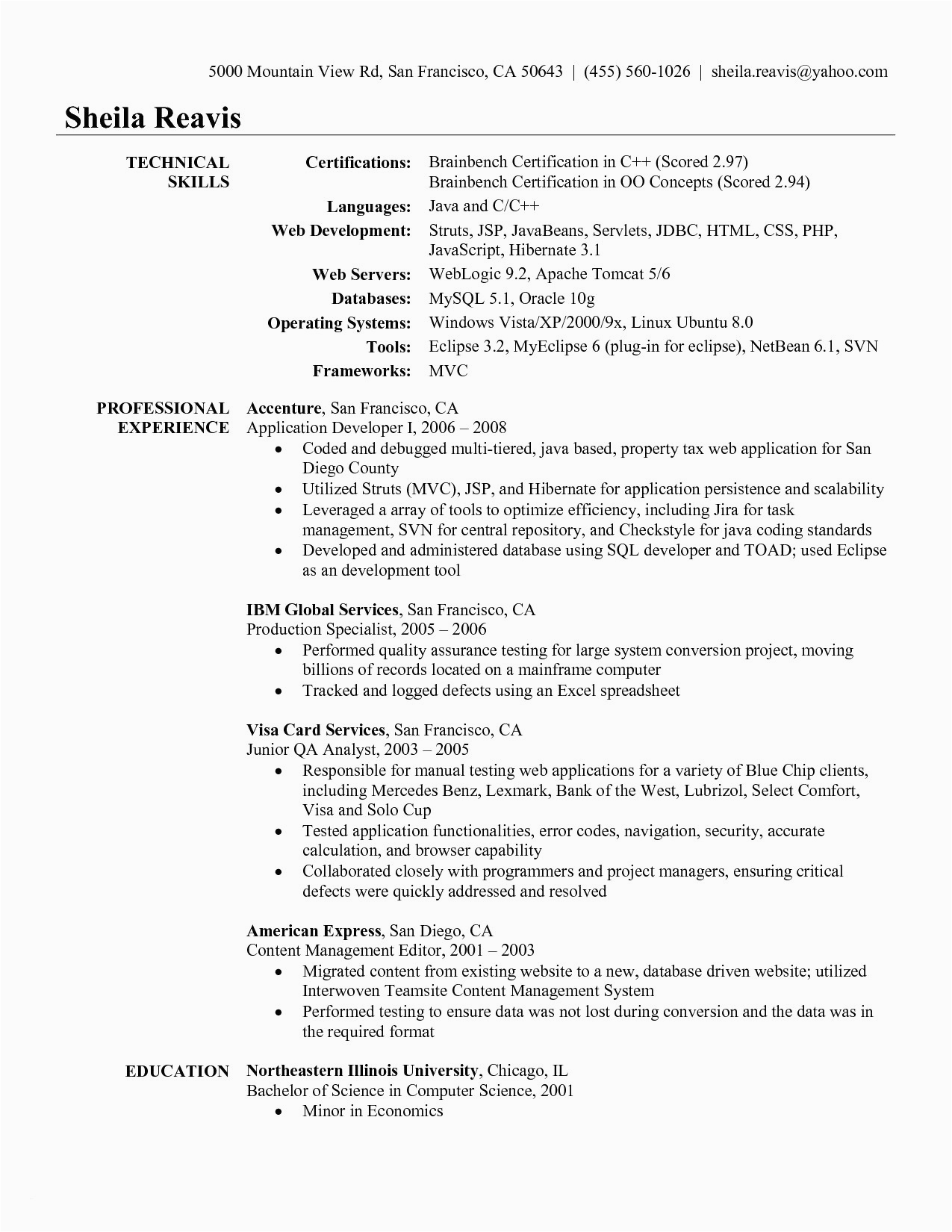 Sample Resume for software Tester 2 Years Experience Spreadsheet Driven Web Applications within Resume for 2 Years
