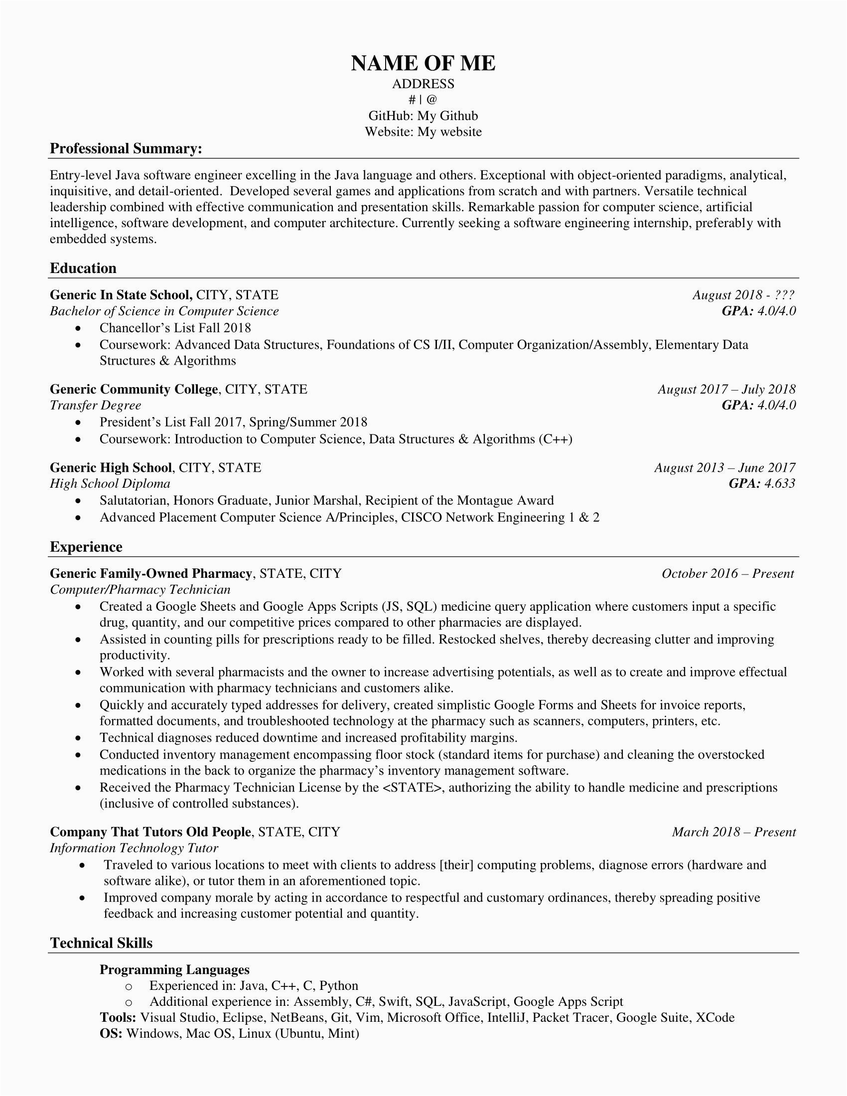 Sample Resume for sophomores In College sophomore Puter Science Student S Resume R Resumes