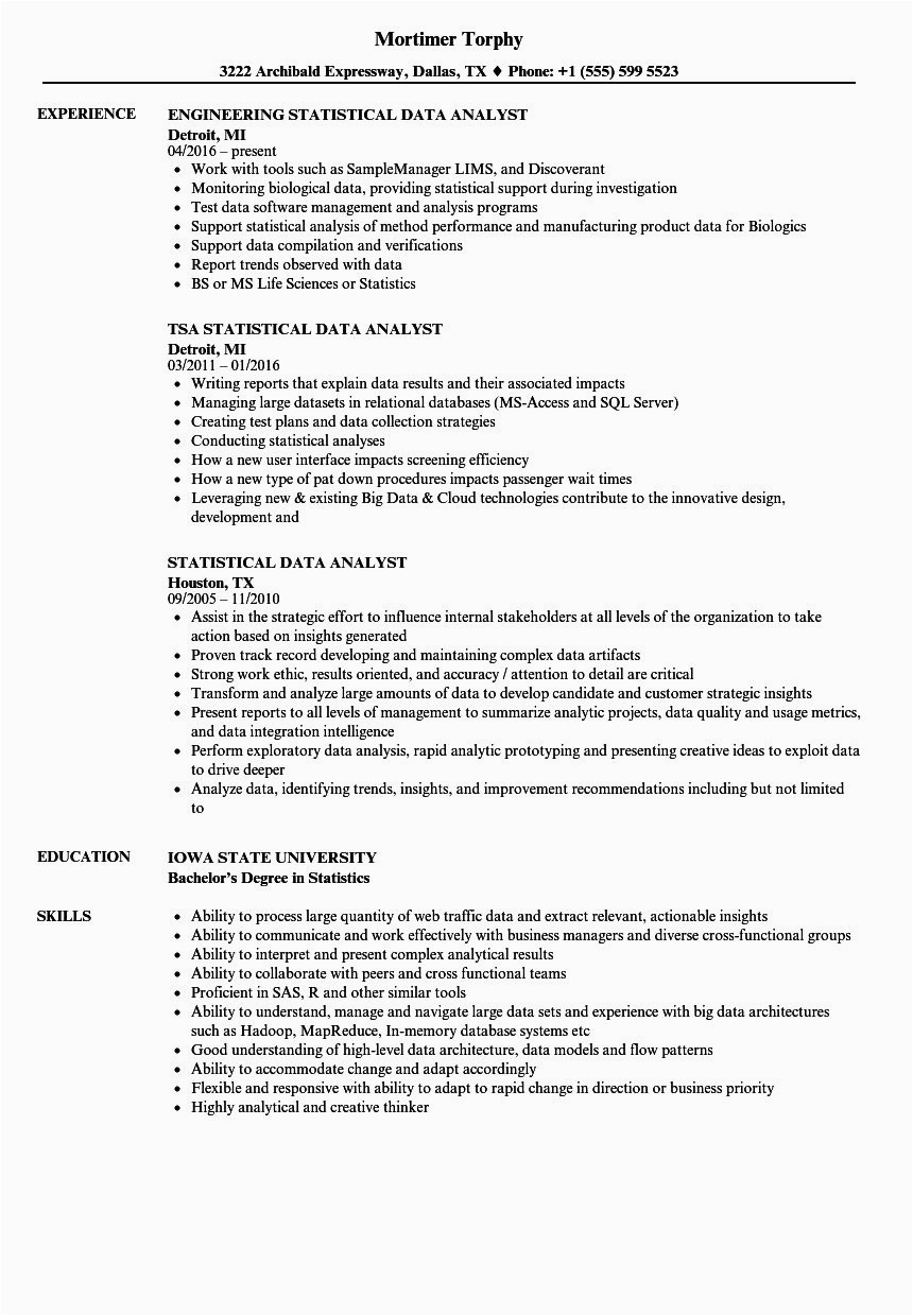 Sample Resume for Statistical Data Analyst Statistical Analysis Plan Template Inspirational Statistical Data