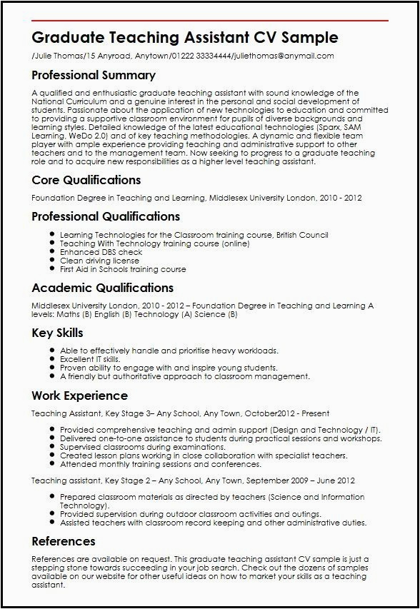 Sample Resume for Teaching assistant Graduate Graduate Teaching assistant Job Description Resume Inspirational