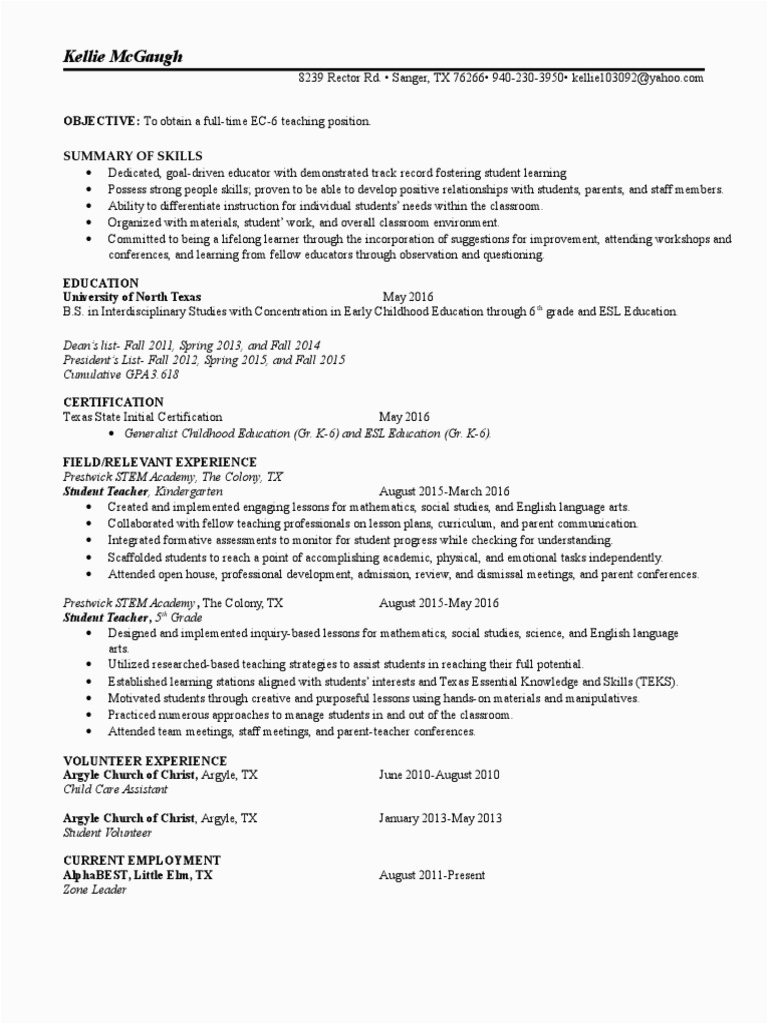 Sample Resume for Teaching Job Application Resume Teacher Application