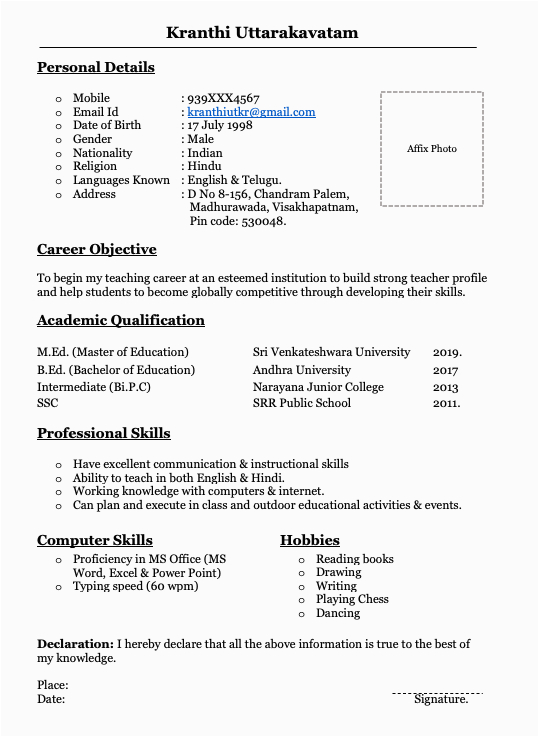 Sample Resume for Teaching Position In India Sample Resume for Fresher Teacher Job In India Lecturer Sample