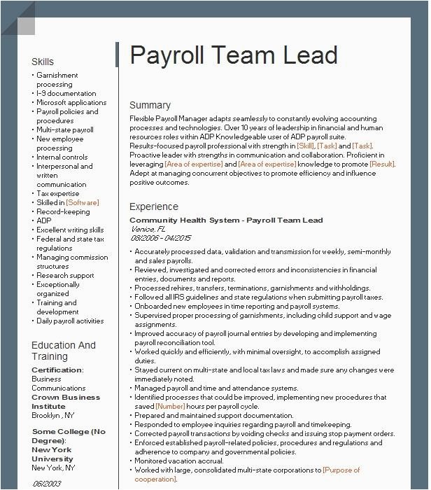 Sample Resume for Team Leader In Banking Payroll Team Leader Resume Example Firstmerit Bank the Huntington