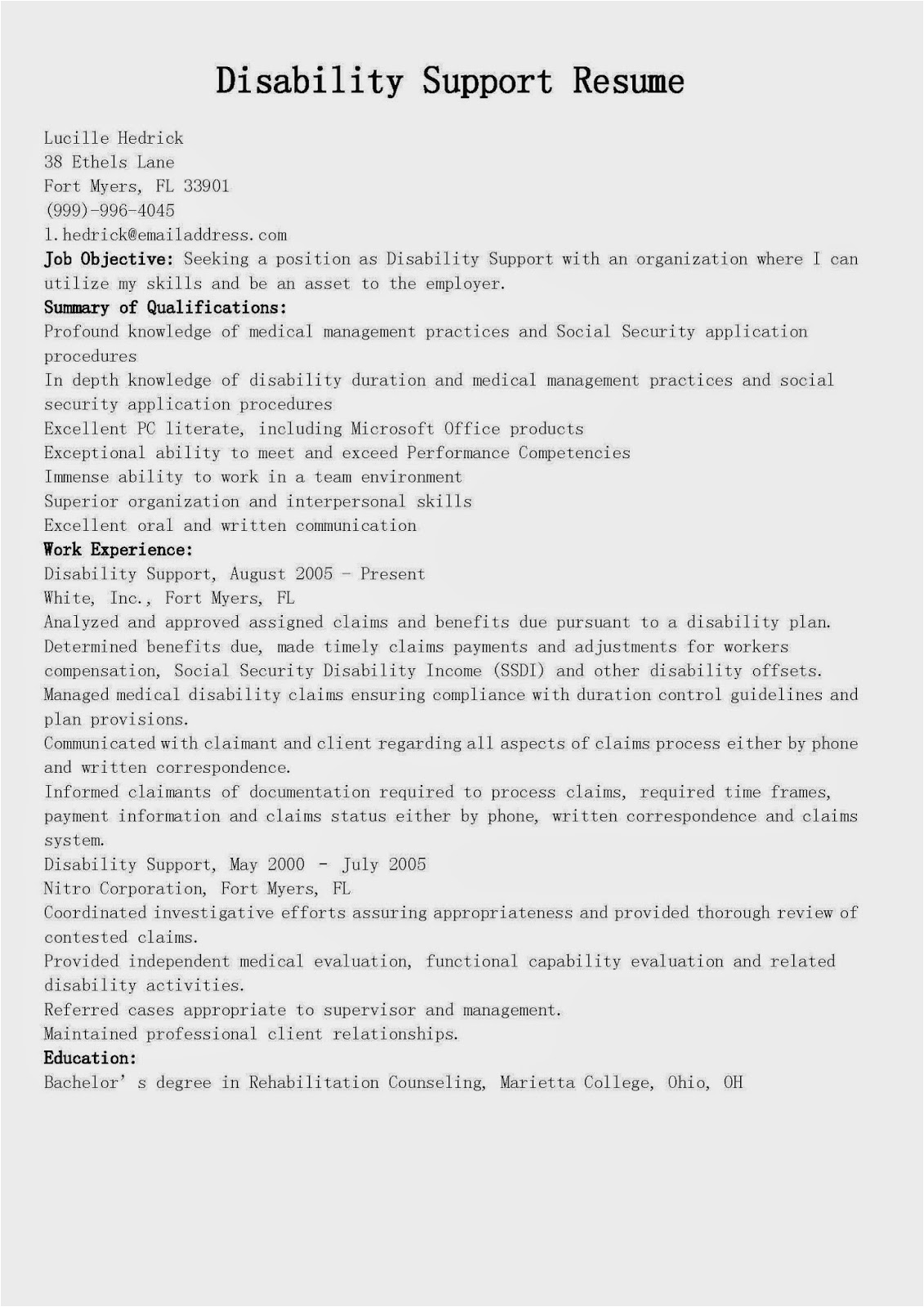 Sample Resume for Working with Developmental Disabilities Resume Samples Disability Support Resume Sample