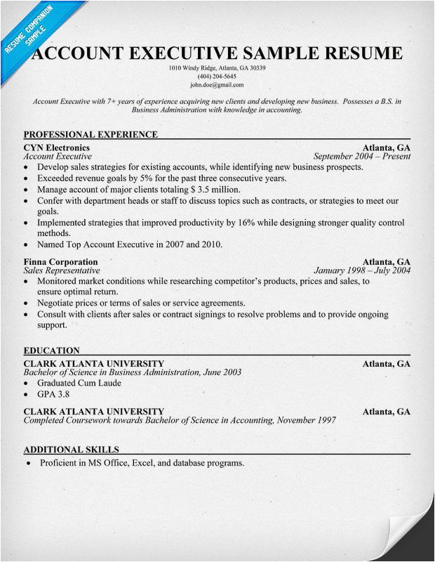 Sample Resume format for Accounts Executive Account Executive Resume Sample Resume Panion