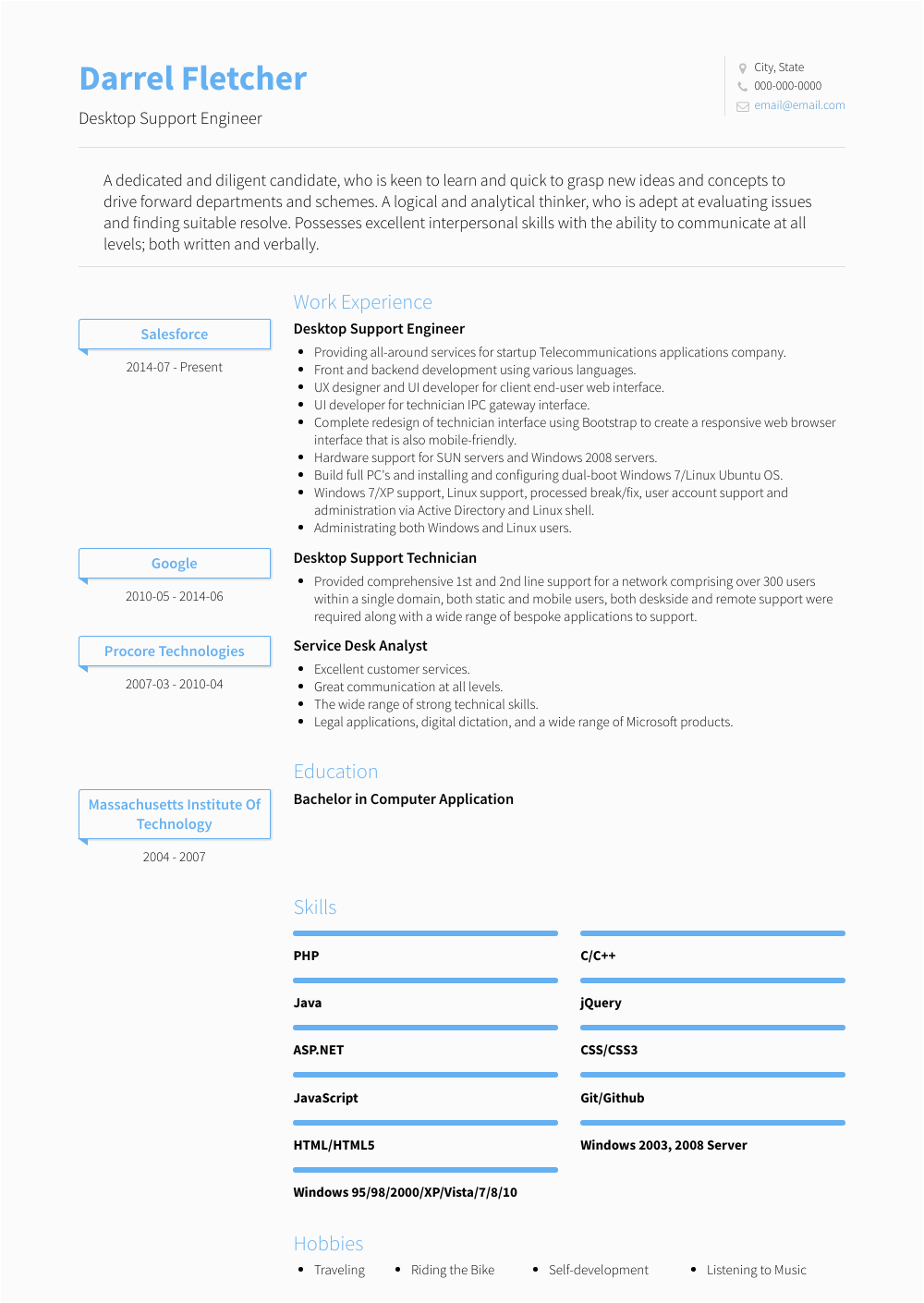 Sample Resume format for Desktop Support Engineer Desktop Support Engineer Resume Samples and Templates