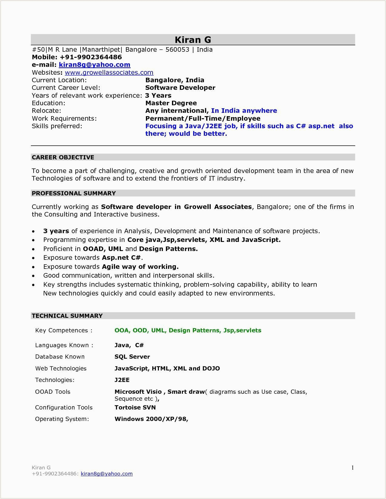 Sample Resume format for Mca Fresher Resume format for Mca Students Freshers Best Resume Examples