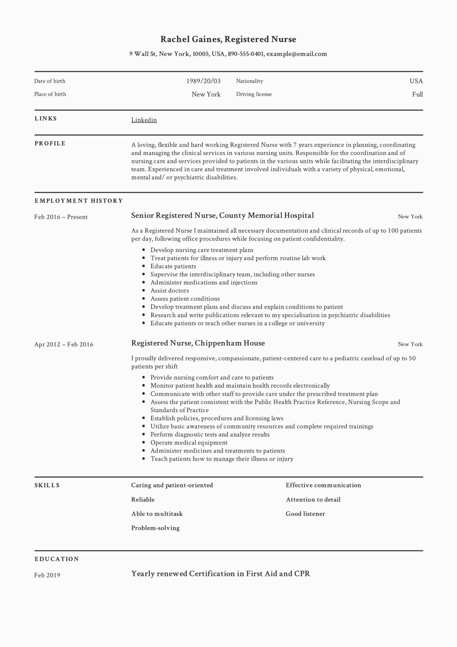 Sample Resume format for New Nurses Registered Nurse Resume Sample & Writing Guide 12 Samples