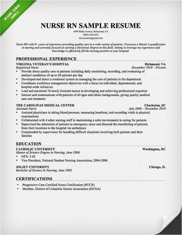 Sample Resume format for New Nurses Template for Nursing Resume – Printable Schedule Template