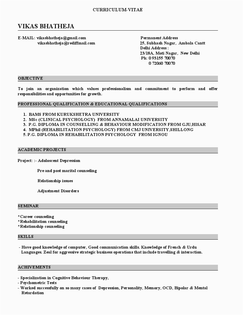 Sample Resume format for Nurses In India Resume for Nurses In India