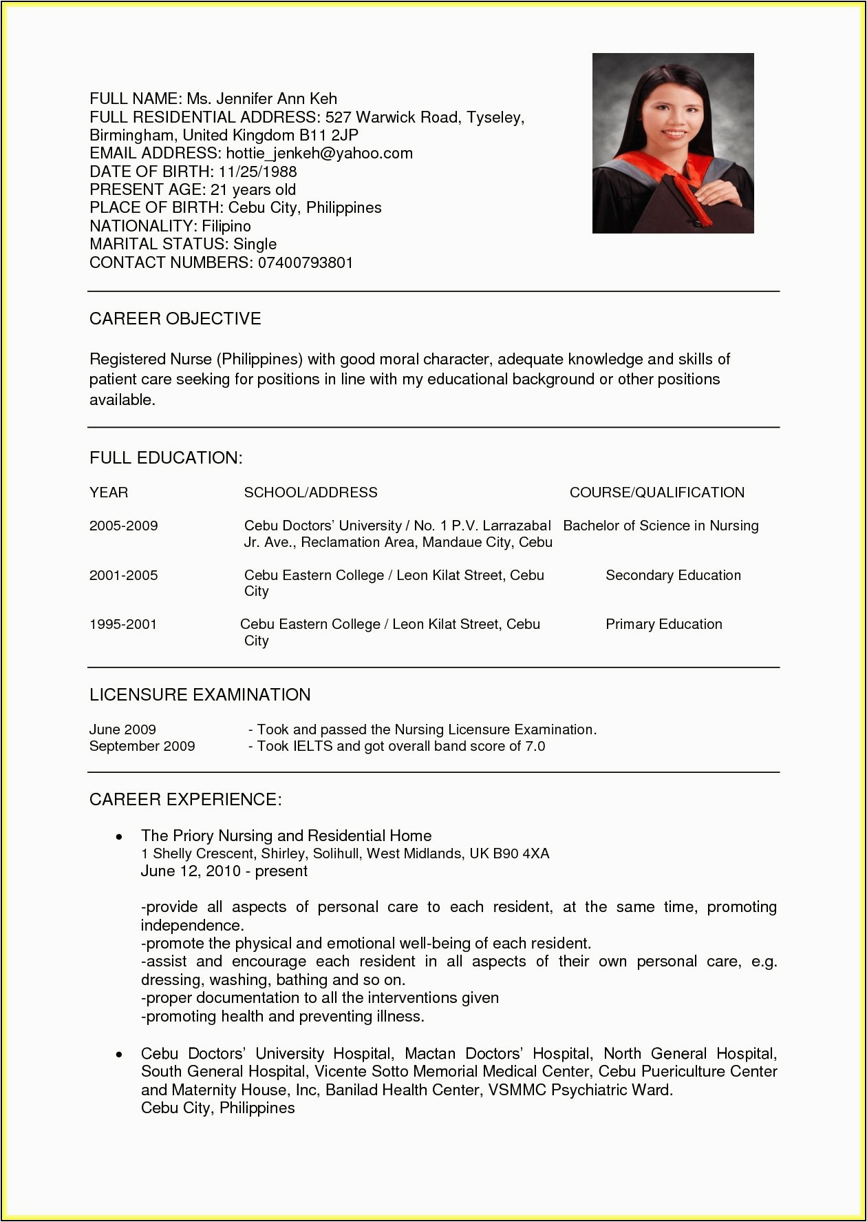 Sample Resume format for Nurses In India Sample Resume for Nurses with Experience In the Philippines Good