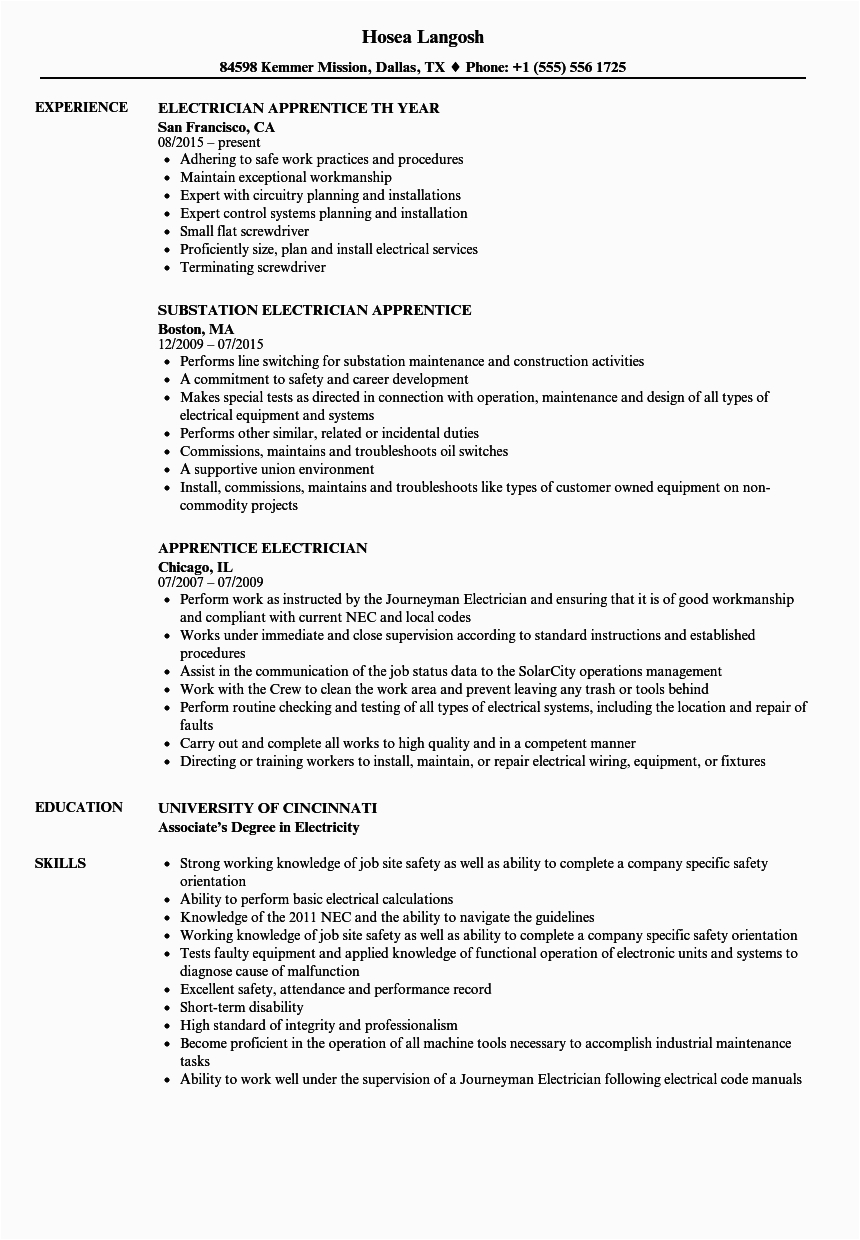 Sample Resume Objective for Electrician Apprentice Apprentice Electrician Resume Template Mryn ism