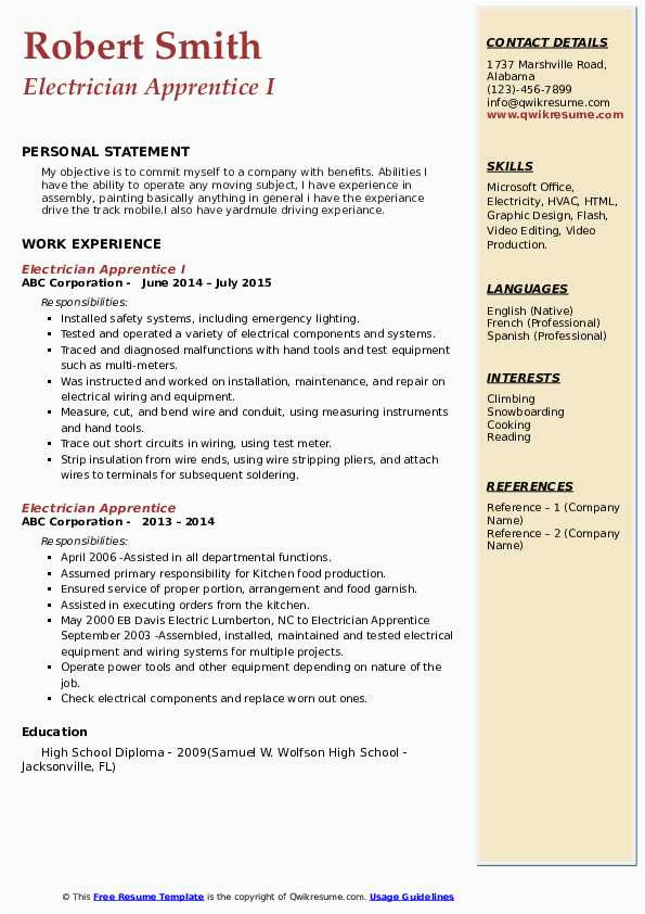 Sample Resume Objective for Electrician Apprentice Electrician Apprentice Resume Samples