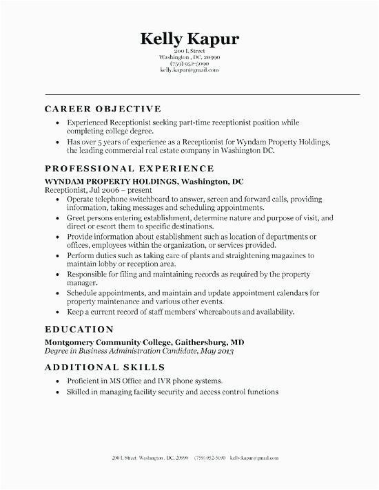 Sample Resume Objective for Entry Level Clerical Position Entry Level Receptionist Resume