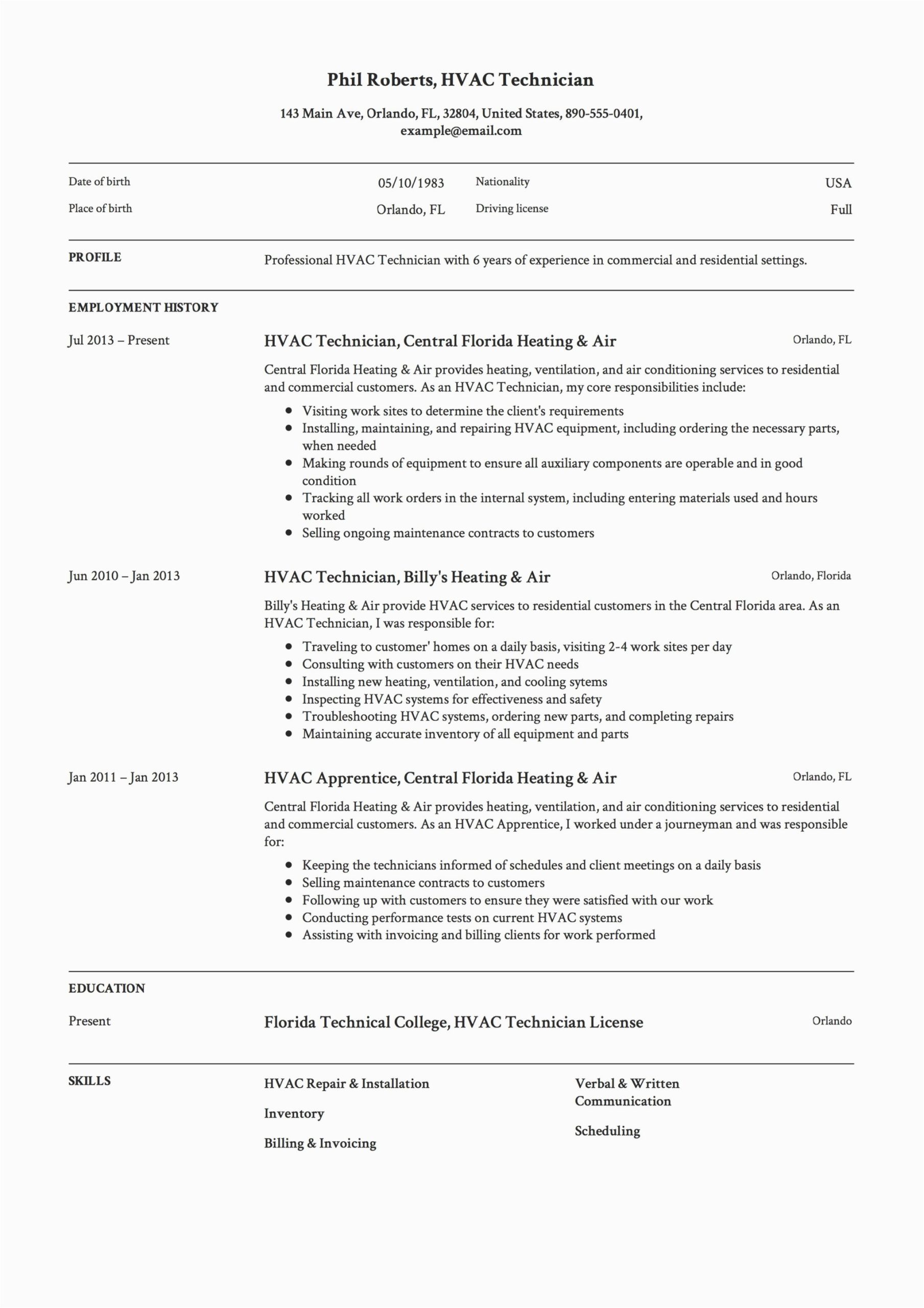 Sample Resume Of Air Conditioning Technician Hvac Technician Resume & Guide 12 Templates Pdf & Word