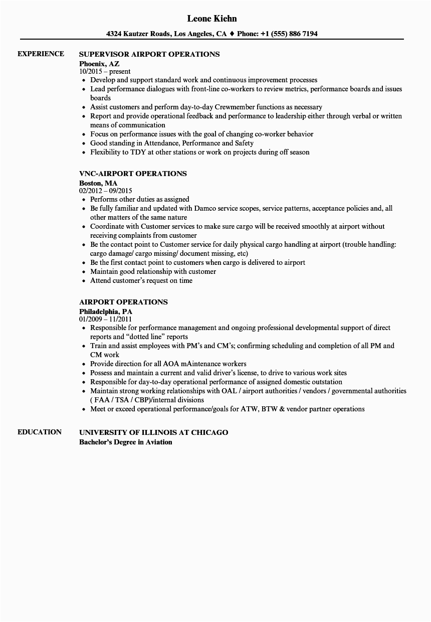 Sample Resume Of Airport Ground Staff Airport Operations Resume Samples