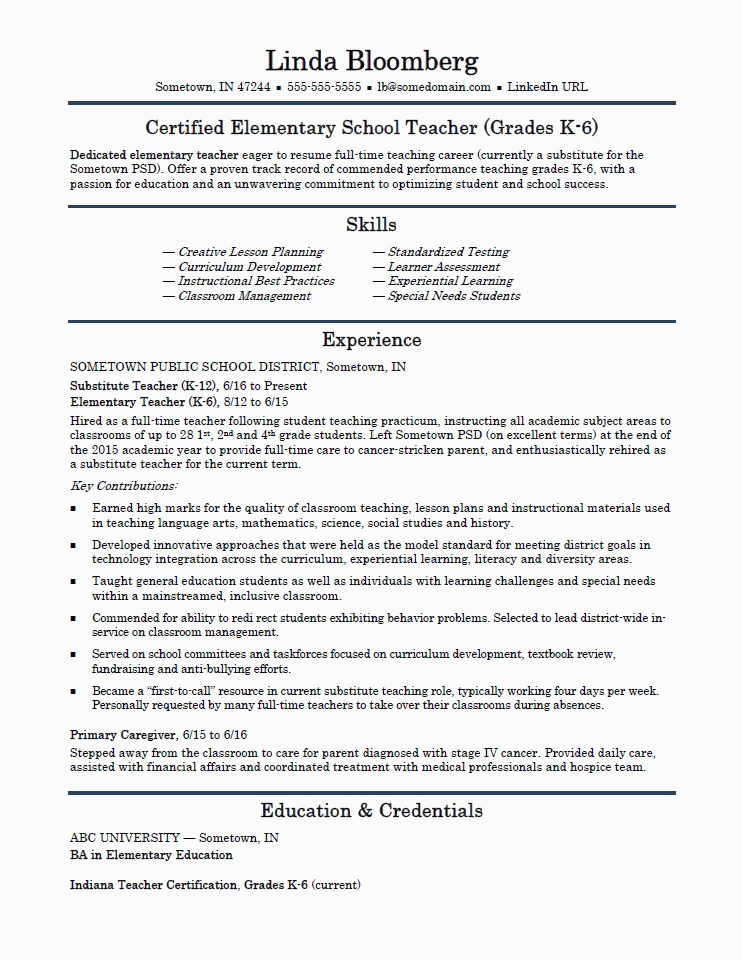 Sample Resume Of An Elementary Teacher Elementary School Teacher Resume Template