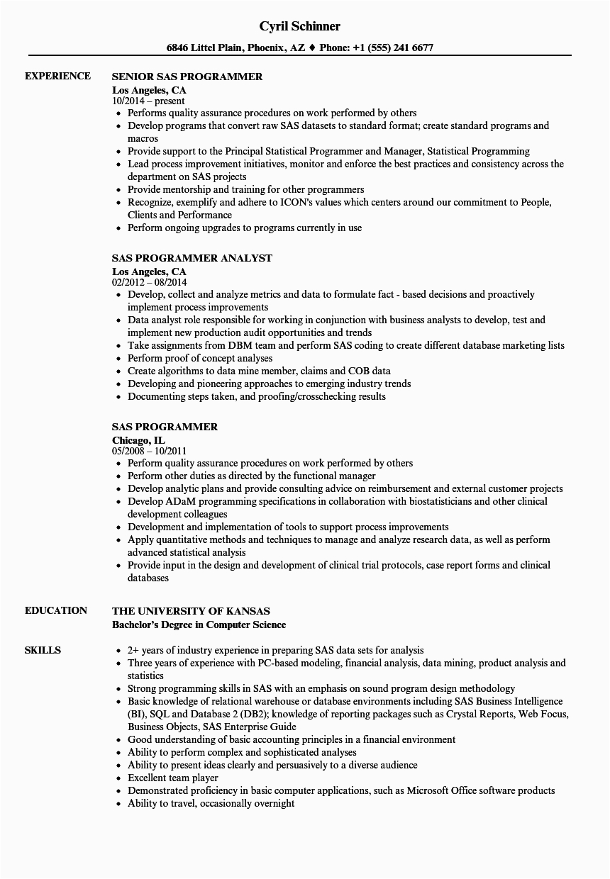Sample Resume Of An Entry Level Clinical Sas Programmer 25 Best Sas Resume Entry Level Best Resume Examples