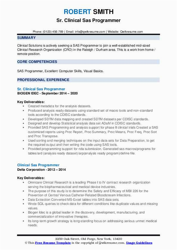Sample Resume Of An Entry Level Clinical Sas Programmer Clinical Sas Programmer Resume Samples