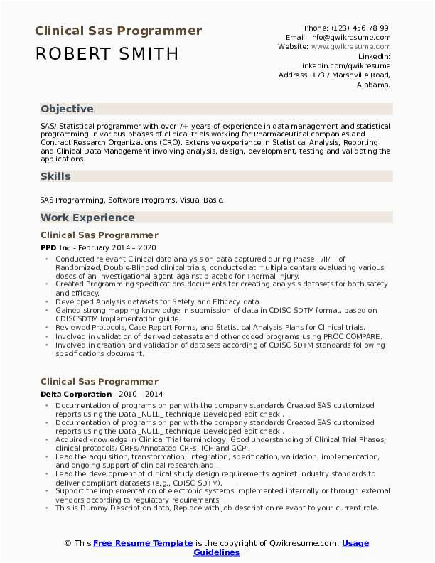Sample Resume Of An Entry Level Clinical Sas Programmer Clinical Sas Programmer Resume Samples