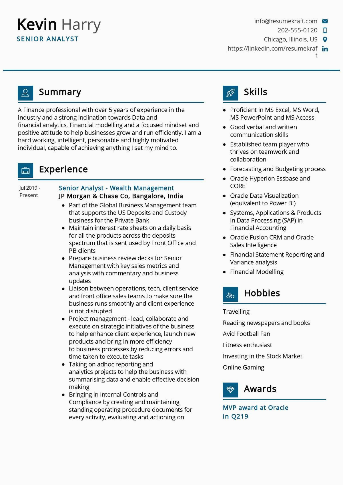 Sample Resume Of An Excel Analyst Senior Analyst Resume Sample 2021