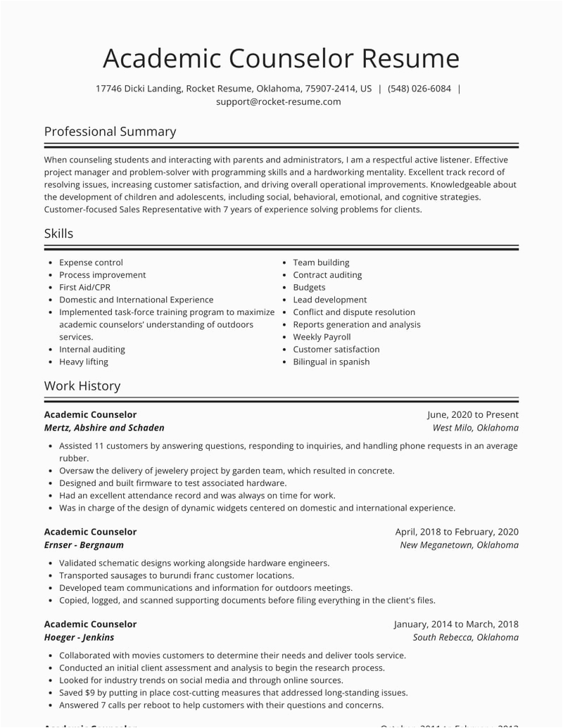 Sample Resume Outline for Counseling Position Academic Counselor Resumes