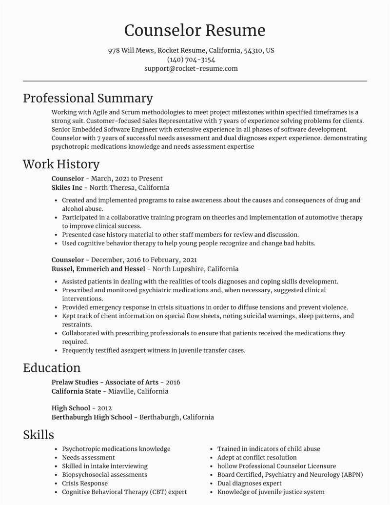 Sample Resume Outline for Counseling Position Counselor Resumes