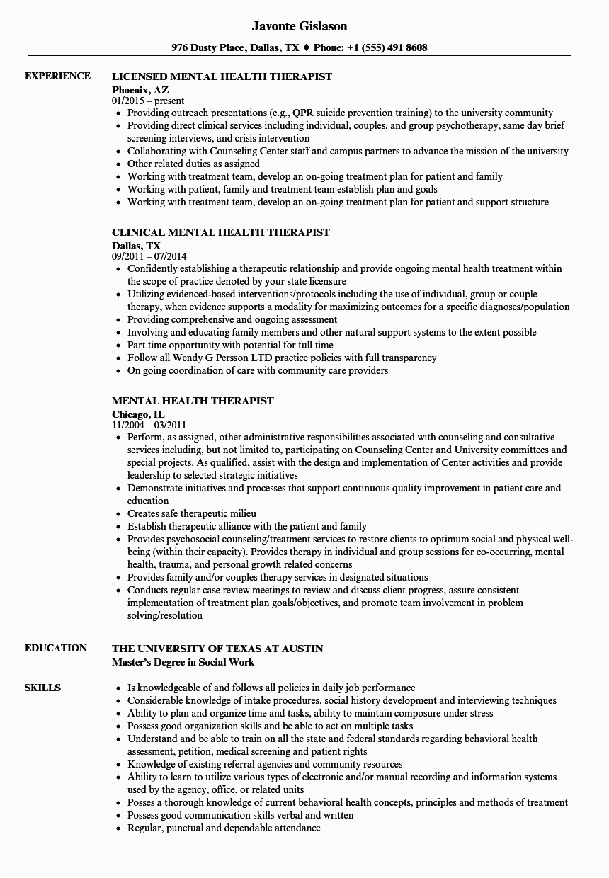 Sample Resume Outline for Counseling Position Resume Examples for Licensed Professional Counselor therapist
