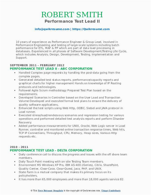 Sample Resume Part Of A Test Group for A System Performance Test Lead Resume Samples