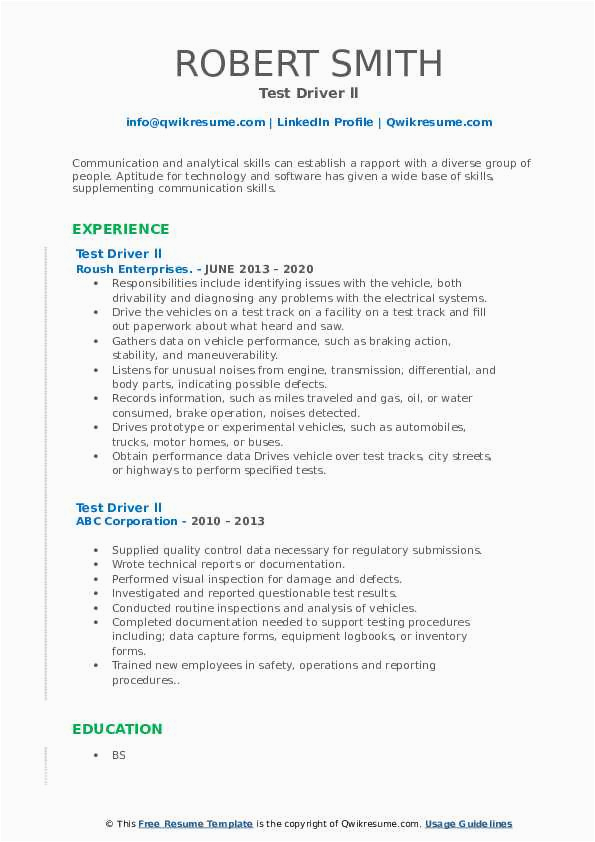 Sample Resume Part Of A Test Group for A System Test Driver Resume Samples