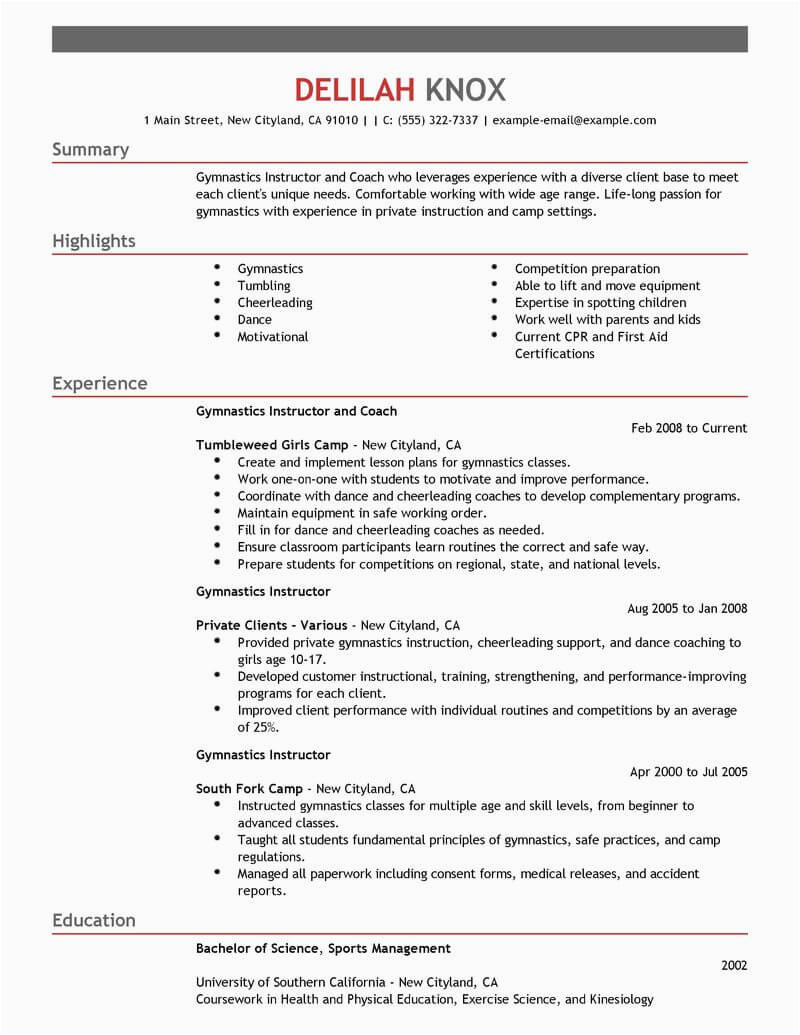 Sample Resume to Be A Volunteer Dance Instructor 20 Outstanding Wellness Resume Examples & Templates From Trust Writing