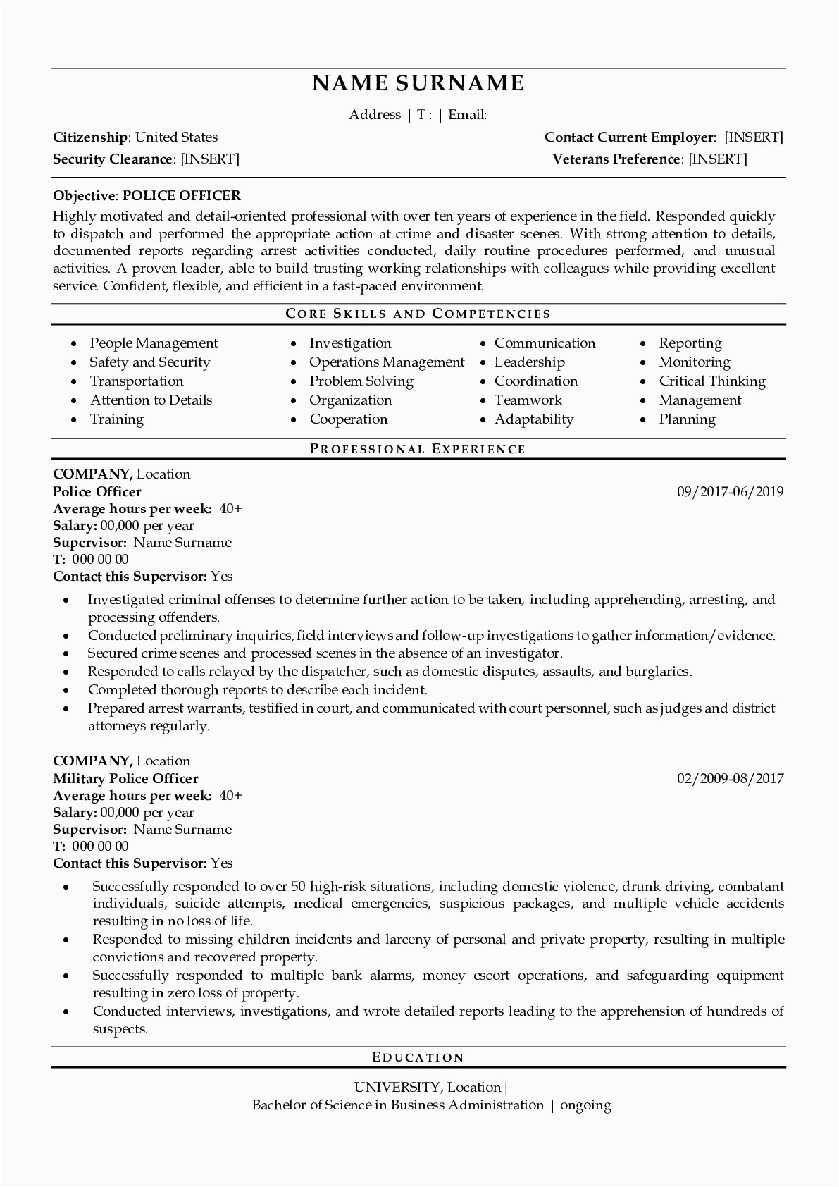 Sample Resume to Become A Police Officer Police Ficer Resume Examples Resumegets