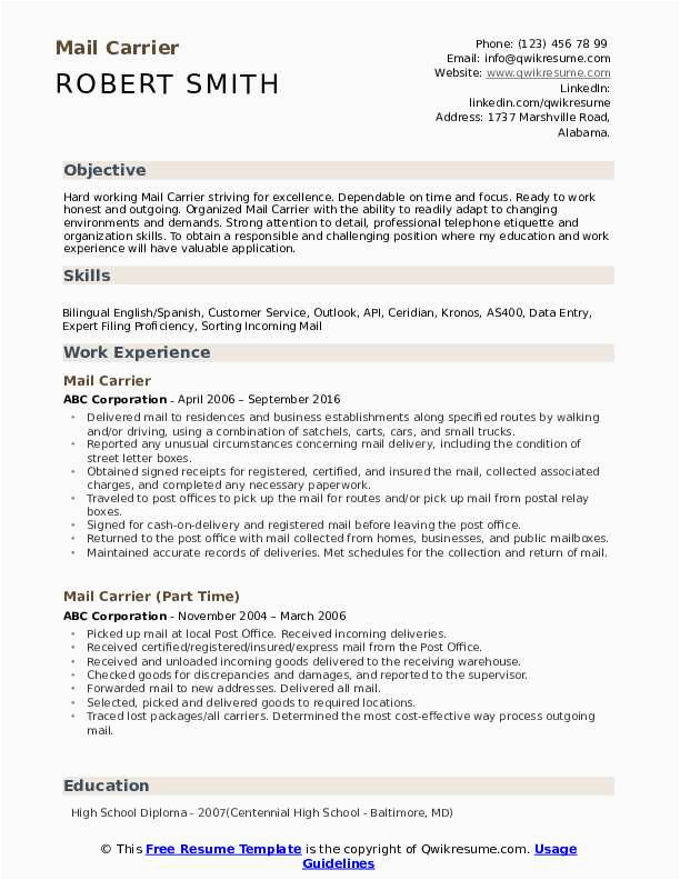 Sample Resume to Get A Mail Carrier with No Experience Mail Carrier Resume Samples