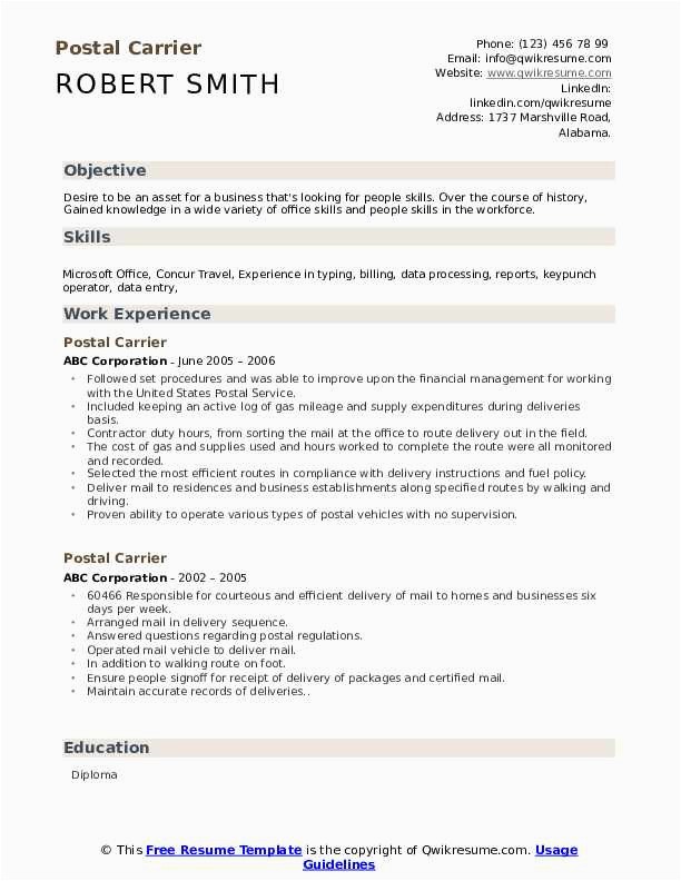 Sample Resume to Get A Mail Carrier with No Experience Postal Carrier Resume Samples