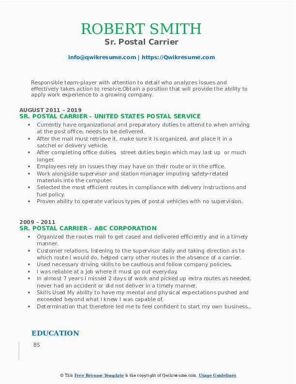 Sample Resume to Get A Mail Carrier with No Experience Postal Carrier Resume Samples