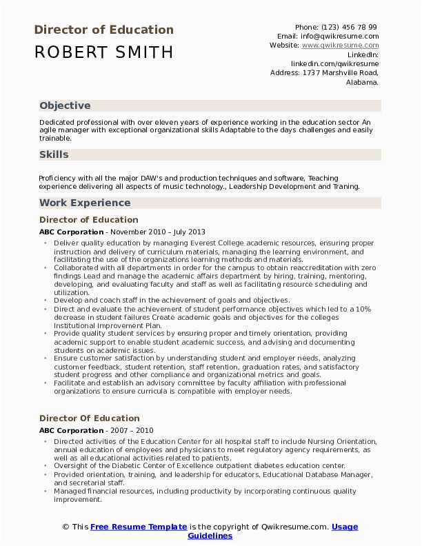 Sample Resumes for Director Of Education Director Education Resume Samples