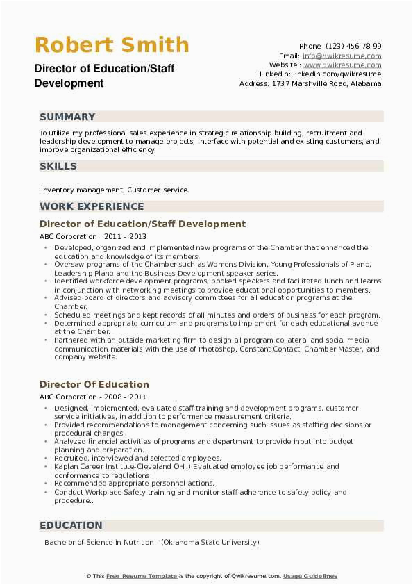 Sample Resumes for Director Of Education Director Education Resume Samples