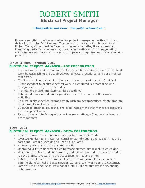 Sample Resumes for Director Of Operations at Electric Company Electrical Project Manager Resume Samples