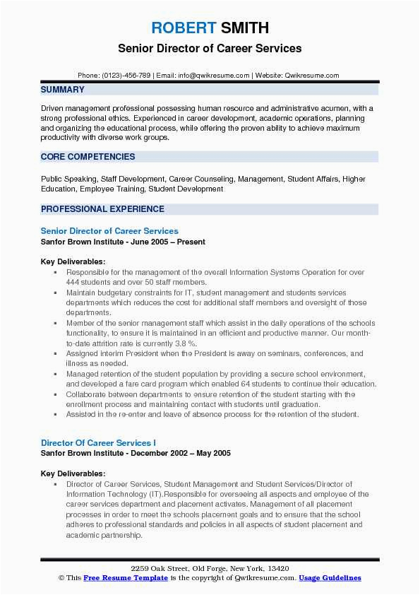 Sample Resumes for Director Of Senior Center Director Of Career Services Resume Samples