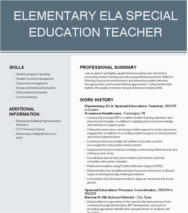 Sample Resumes for Elementary Teachers New York Elementary Special Education Teacher Resume Example Paige Elementary