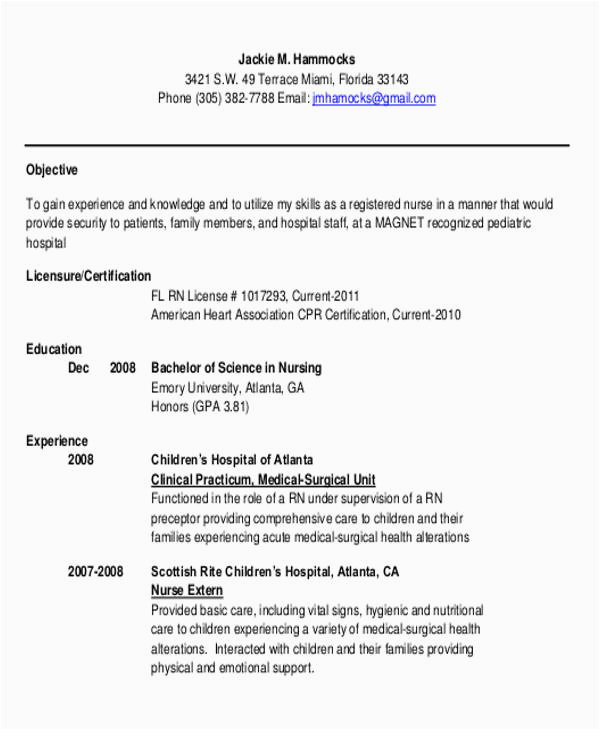 Sample Rn Resume for New Graduates Free 10 Sample Rn Resume Templates In Ms Word